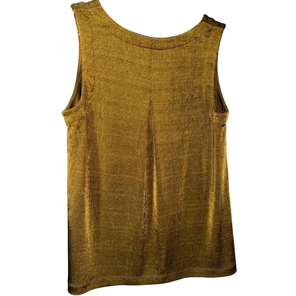 J.Jill Womens Metallic Shimmer V-Neck Tank Top Hazelnut Brown Pleated Back Small